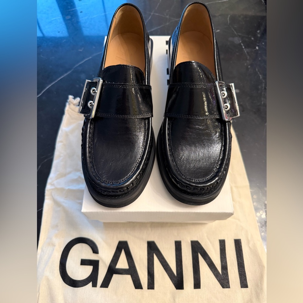 Ganni Chunky Feminine Buckle Black Loafers-Size 40-NEW IN BOX